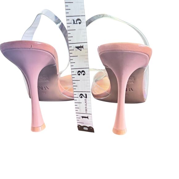 New ZARA Clear Vinyl Nude Stiletto Pointed Sandals Rhinestone Bow Sz 39 US 8.5 - Picture 8 of 10